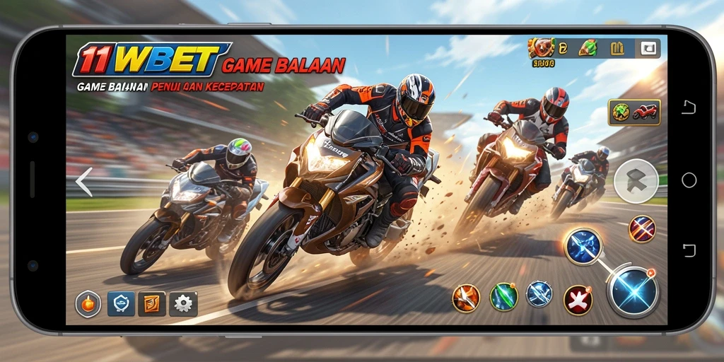 Screenshot menampilkan aksi balapan intens dalam 11WBET.