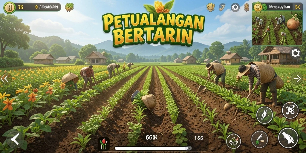 Screenshot gameplay 66K menampilkan aktivitas bertani yang seru.