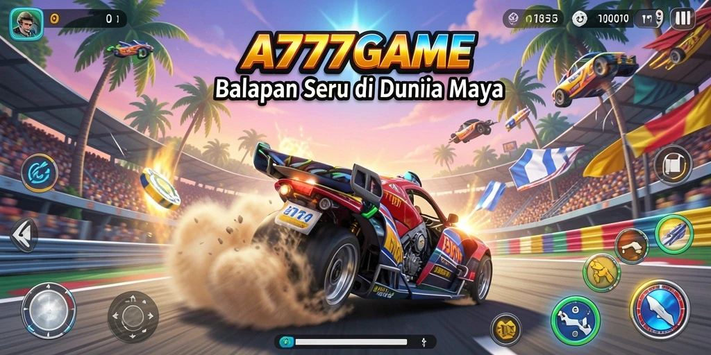 Gameplay seru A777GAME dengan mobil balap cepat.