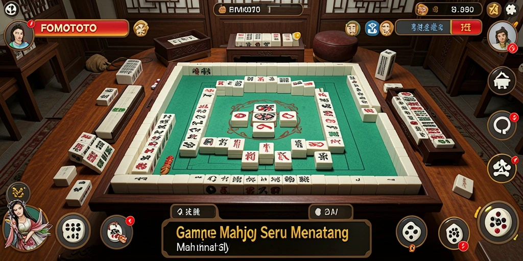Screenshot gameplay FOMOTOTO yang menampilkan pertempuran ubin Mahjong.