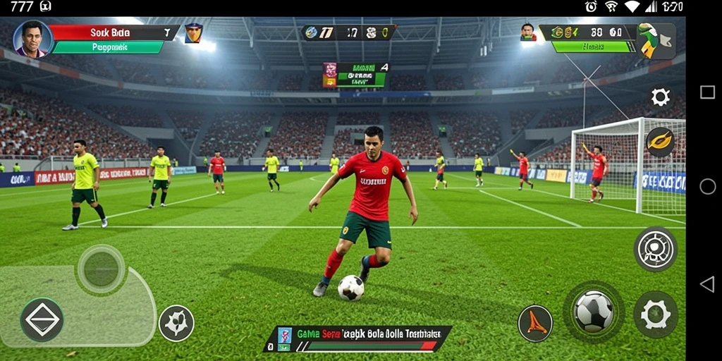 Screenshot L777 menampilkan aksi seru di lapangan sepak bola.
