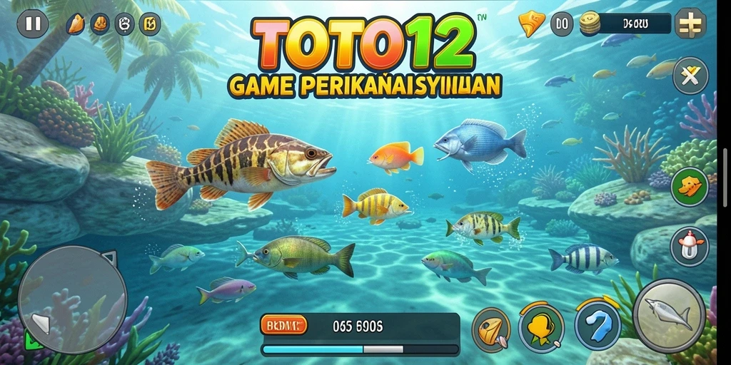 Tampilan gameplay TOTO12 dengan aktivitas memancing yang seru.